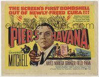 2v619 PIER 5 HAVANA movie title lobby card '59 Cameron Mitchell in newly-freed Cuba pointing gun!