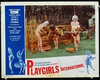 2v218 PLAYGIRLS INTERNATIONAL lobby card '63 Doris Wishman nudist classic, naked girls get firewood!