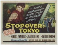2v708 STOPOVER TOKYO title lobby card '57 artwork of Joan Collins & spy Robert Wagner in Japan!