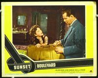 2v258 SUNSET BOULEVARD lobby card #3 '50 crazy Gloria Swanson warns William Holden not to leave her!