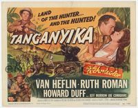 2v724 TANGANYIKA title lobby card '54 Van Heflin, sexy Ruth Roman, hunting jungle animals in Africa!