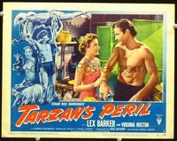 2v271 TARZAN'S PERIL lobby card #1 '51 close up of Lex Barker & pretty Virginia Huston as Jane!