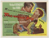2v742 TIME WITHOUT PITY title lobby card '57 art of Michael Redgrave grabbing Ann Todd by the chin!