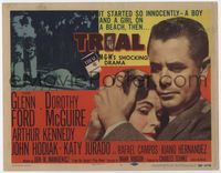 2v748 TRIAL movie title lobby card '55 lawyer Glenn Ford holds Dorothy McGiure, racial prejudice!