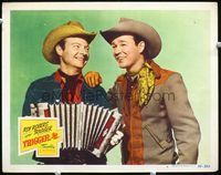 2v282 TRIGGER JR. movie lobby card #4 '50 great close up of smiling Roy Rogers & accordian player!