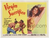 2v763 VIRGIN SACRIFICE TC '59 classic sexiest artwork image of half-dressed female & knife fight!
