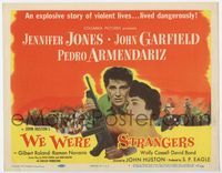 2v774 WE WERE STRANGERS title lobby card '49 art of Jennifer Jones & John Garfield with machine gun!