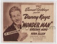 2v788 WONDER MAN movie title lobby card R40s great super close up of smiling Danny Kaye!