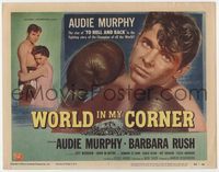 2v790 WORLD IN MY CORNER TC '56 great close up of champion boxer Audie Murphy with boxing gloves!