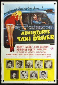2w232 ADVENTURES OF A TAXI DRIVER Aust one-sheet '76 Barry Evans, Judy Geeson, sexy wacky artwork!