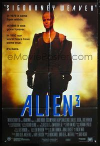 2w238 ALIEN 3 Aust one-sheet poster '92 close up image of bald Sigourney Weaver, sci-fi sequel!