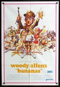 2w249 BANANAS Aust one-sheet '71 great artwork of Woody Allen by E.C. Comics artist Jack Davis!