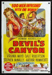 2w285 DEVIL'S CANYON Australian movie one-sheet poster '53 men battling over sexy Virginia Mayo!