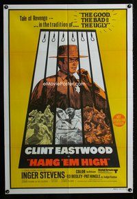 2w330 HANG 'EM HIGH Australian movie one-sheet poster '68 Clint Eastwood, a Tale of Revenge!
