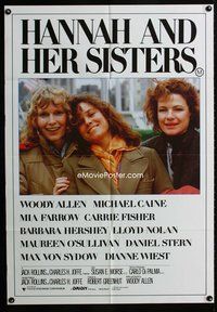 2w331 HANNAH & HER SISTERS Aust 1sheet '86 Woody Allen, Mia Farrow, Carrie Fisher, Barbara Hershey
