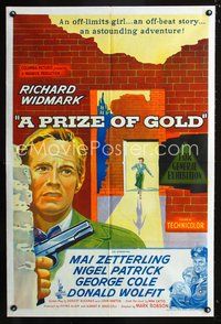 2w420 PRIZE OF GOLD Aust movie one-sheet poster '55 Richard Widmark, Mai Zetterling, Nigel Patrick