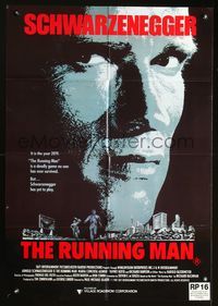 2w442 RUNNING MAN Aust movie one-sheet poster '87 huge close up headshot of Arnold Schwarzenegger!