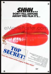 2w487 TOP SECRET lips style Aust one-sheet '84 Val Kilmer in Zucker Bros. James Bond spy spoof!