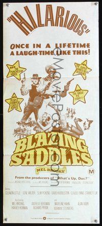 2w533 BLAZING SADDLES Aust daybill '74 classic Mel Brooks western, Cleavon Little, Gene Wilder!