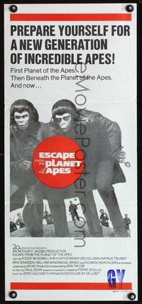 2w570 ESCAPE FROM THE PLANET OF THE APES Australian daybill poster '71 Roddy McDowall, Kim Hunter