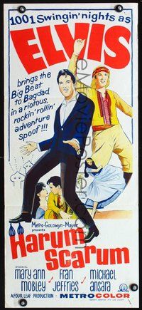 2w623 HARUM SCARUM Australian daybill movie poster '65 rockin' Elvis Presley, 1001 swingin' nights!