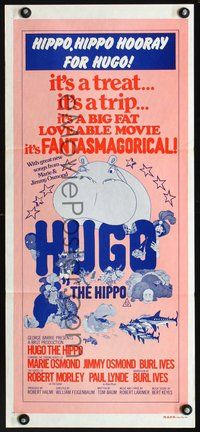 2w645 HUGO THE HIPPO Australian daybill movie poster '75 fantasmagorical Hungarian animated cartoon!