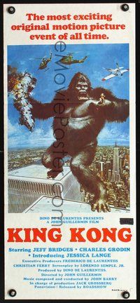 2w670 KING KONG Australian daybill movie poster '76 John Berkey art of BIG Ape on the Twin Towers!