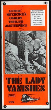 2w675 LADY VANISHES Australian daybill movie poster R70s Alfred Hitchcock, Margaret Lockwood