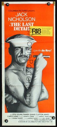 2w676 LAST DETAIL Australian daybill movie poster '73 art of shirtless Jack Nicholson in the Navy!