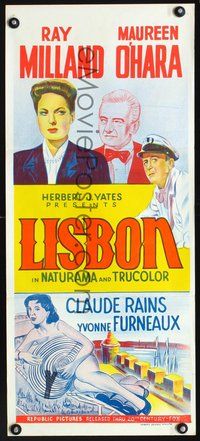 2w693 LISBON Australian daybill '56 Ray Milland & Maureen O'Hara in the city of intrigue & murder!