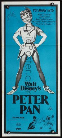 2w792 PETER PAN Australian daybill poster R70s Walt Disney fantasy classic, great full-length art!