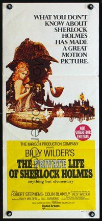 2w806 PRIVATE LIFE OF SHERLOCK HOLMES Aust daybill '71 Billy Wilder, Robert Stephens, cool art!