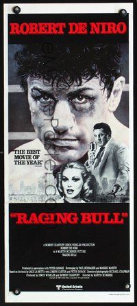2w816 RAGING BULL Aust daybill '80 classic close up boxing image of Robert De Niro, Martin Scorsese