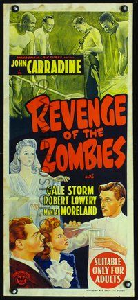 2w828 REVENGE OF THE ZOMBIES Australian daybill poster 1944 mad scientist John Carradine, Gale Storm