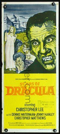 2w848 SCARS OF DRACULA Aust daybill '71 close up art of vampire Christopher Lee, Hammer horror!