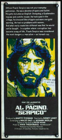 2w853 SERPICO Australian daybill '74 cool close up image of Al Pacino, Sidney Lumet crime classic!