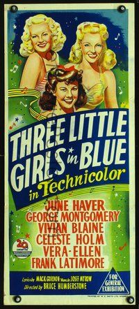 2w921 THREE LITTLE GIRLS IN BLUE Aust daybill '46 sexy June Haver, Vivian Blaine & Vera-Ellen!
