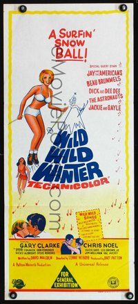 2w953 WILD WILD WINTER Aust daybill '66 sexy teen skiier, Jay and The Americans & early rockers!