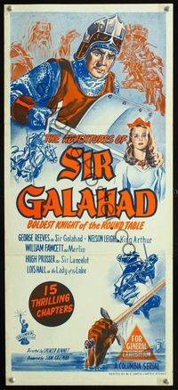 2w513 ADVENTURES OF SIR GALAHAD Australian daybill '49 George Reeves, Knights of the Round Table!
