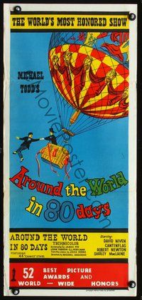 2w522 AROUND THE WORLD IN 80 DAYS Australian daybill poster '57 all-stars, around-the-world epic!