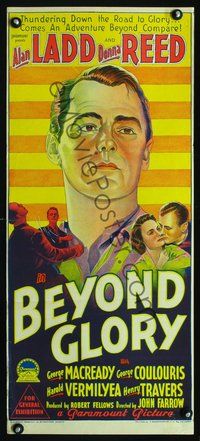 2w529 BEYOND GLORY Australian daybill movie poster '48 Alan Ladd, Donna Reed