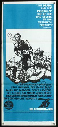 2w574 EXODUS Aust daybill '62 Otto Preminger, title art of arms reaching for rifle by Saul Bass!