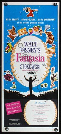 2w579 FANTASIA Australian daybill poster R70s great image of Mickey Mouse, Disney musical classic!
