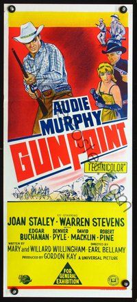 2w619 GUNPOINT Australian daybill '66 Audie Murphy in the story of a town with a gun in its back!