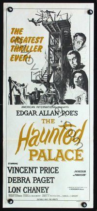 2w624 HAUNTED PALACE Australian daybill poster '70s Vincent Price, Lon Chaney AIP horror thriller!