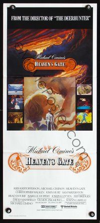 2w625 HEAVEN'S GATE Aust daybill '81 artwork of Kris Kristofferson & Isabelle Huppert,Michael Cimino