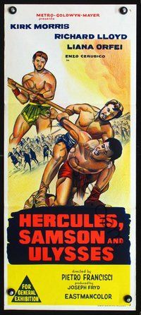 2w632 HERCULES, SAMSON, & ULYSSES Australian daybill '65 Pietro Francisci sword & sandal action!