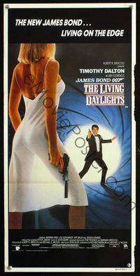 2w696 LIVING DAYLIGHTS Aust daybill '87 Timothy Dalton as James Bond & sexy Maryam d'Abo with gun!