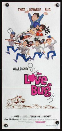 2w708 LOVE BUG Australian daybill movie poster R1970s Disney, Volkswagen Beetle race car Herbie!