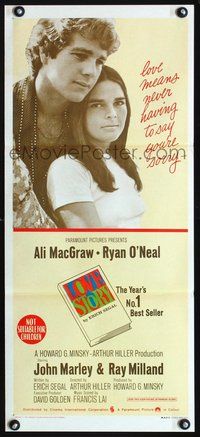 2w709 LOVE STORY Australian daybill poster '70 great romantic close up of Ali MacGraw & Ryan O'Neal!